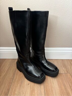 H&M Black Platform Knee-High Heeled Boots